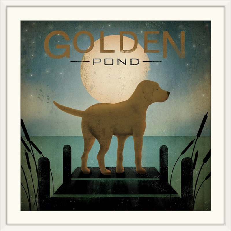 « oasis yellow dog-golden pond » par ryan fowler, affiche rétro, H 32 po x l 32 po x P 1 po, Cadre blanc