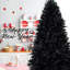 Arbre de Noël noir de 7 pi avec 450 lumières DEL blanches, arbre artificiel en PE + PVC à 1916 pointes pour décoration d'Halloween et des Fêtes, structure à charnières avec support en métal stable-118032764