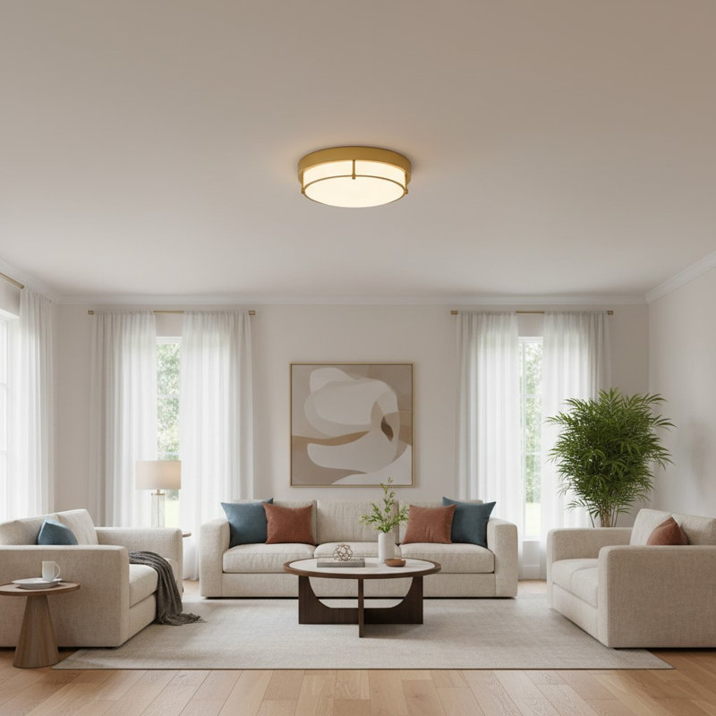 Plafonnier encastré 12 po, 2 lumières laiton doré moderne