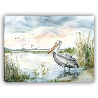 «Twilight Reflection: White Pelican at Dusk», toile tendue