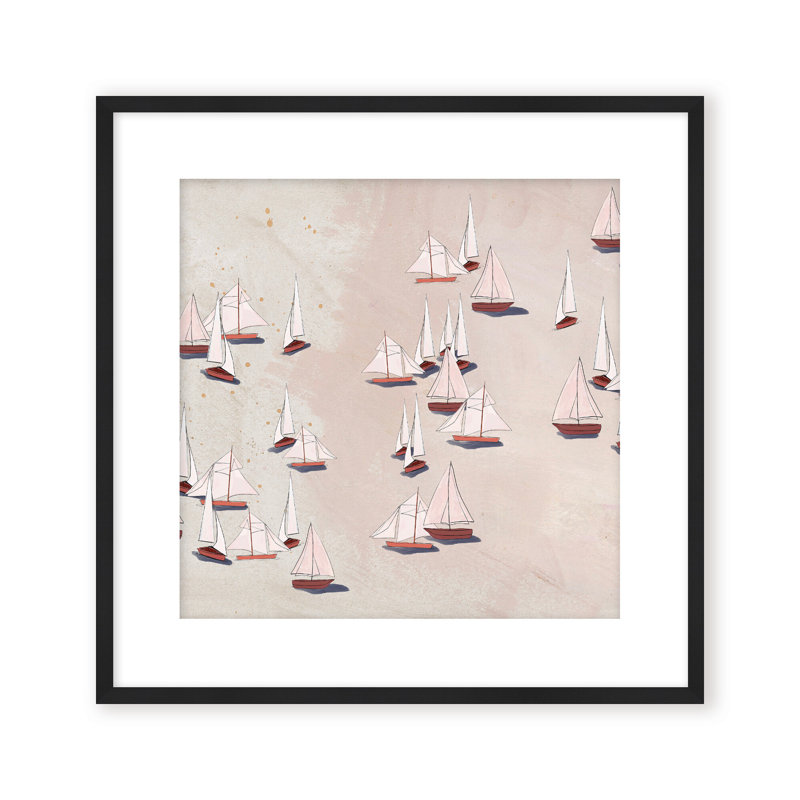 Coastal Retreat Modern Ensemble: Sailboat Odyssey, 24" H x 24" W, Framed Canvas, White