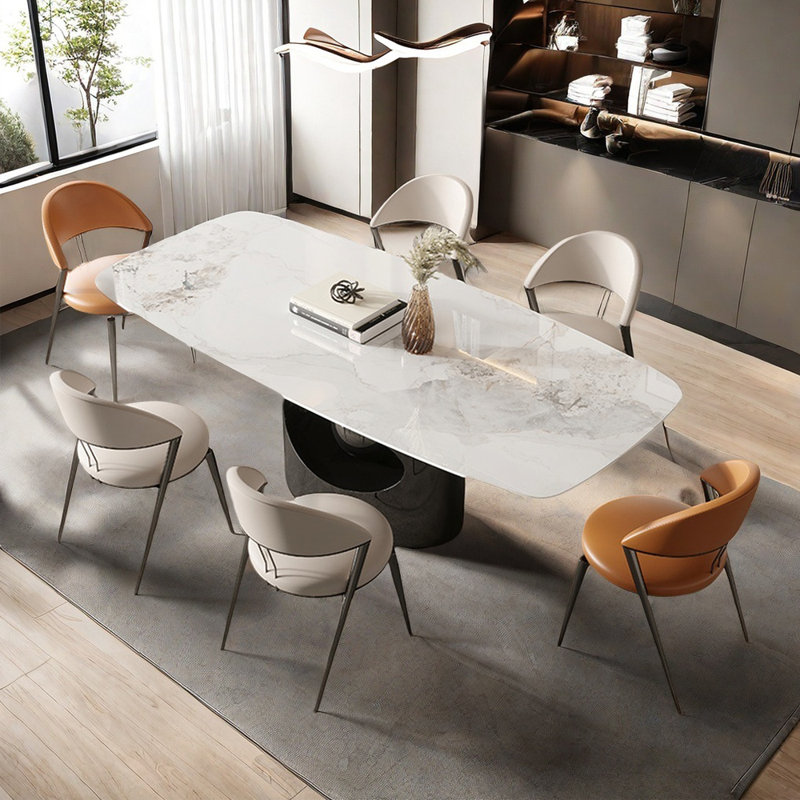 Ensemble de table de salle à manger rectangulaire Light Luxury, H 29,5 po x L 63 po x l 35,4 po, Orange / gris clair / noir