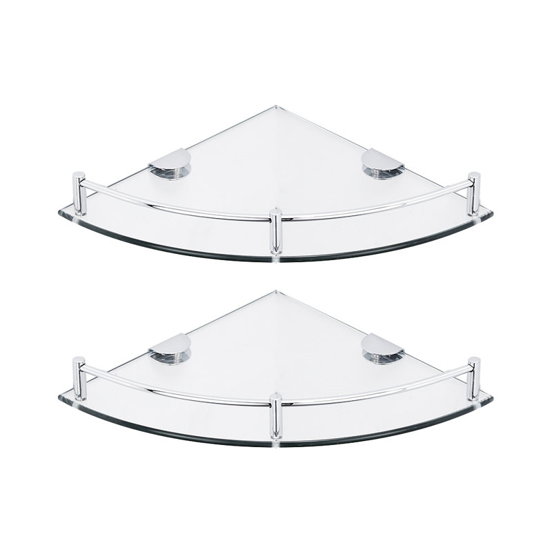 Carlena 2 Piece Triangle Glass Corner Shelf, Silver