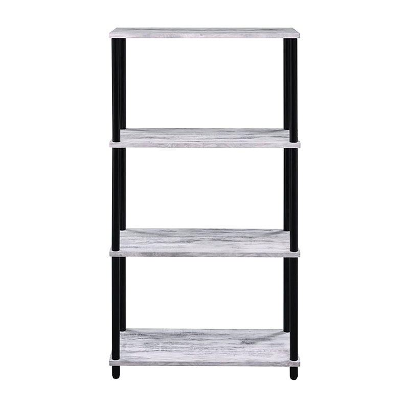 Bibliothèque antique blanche et noire à 4 tablettes pour la chambre à coucher avec finition thermolaquée, Black/White