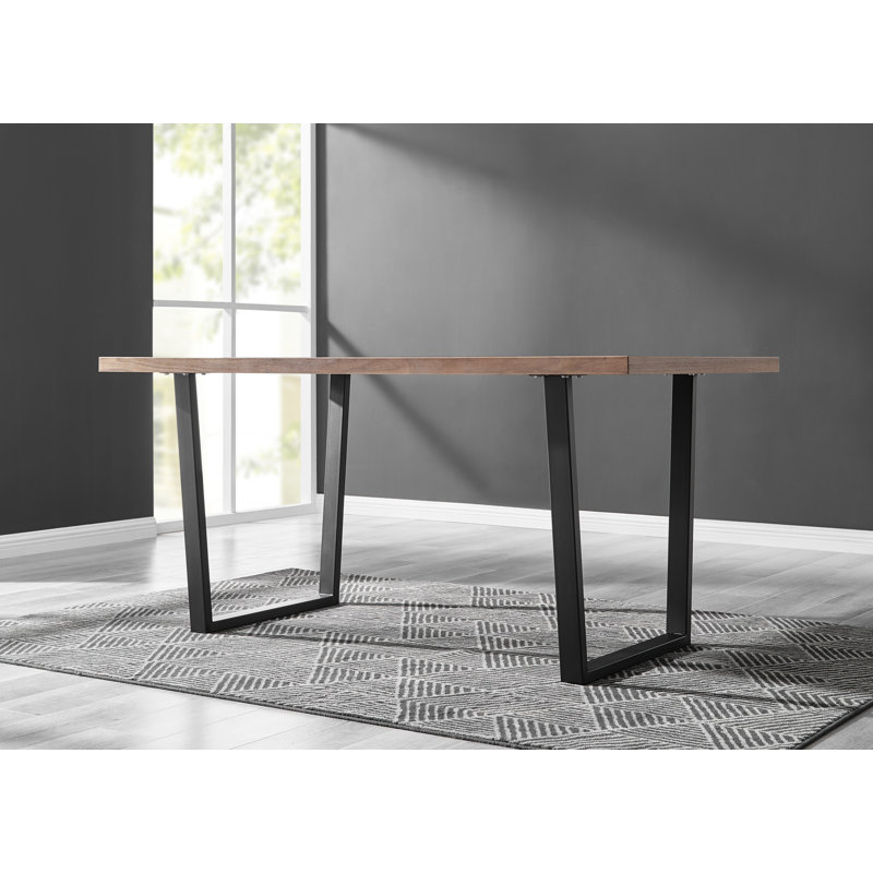 Kylooe Modern Brown Wood And Black Metal Dining Table Set With 6 Upholstered Faux Leather Chairs, Mustard Yellow