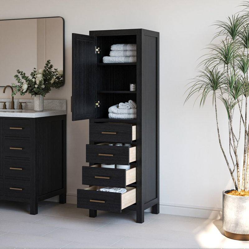 Armoire à linge en bois massif Amariani, Espresso