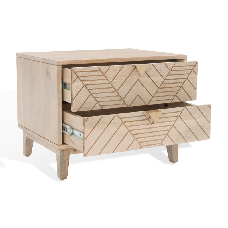 Table de chevet en bois massif à 2 tiroirs Wanda en brun clair Wanda