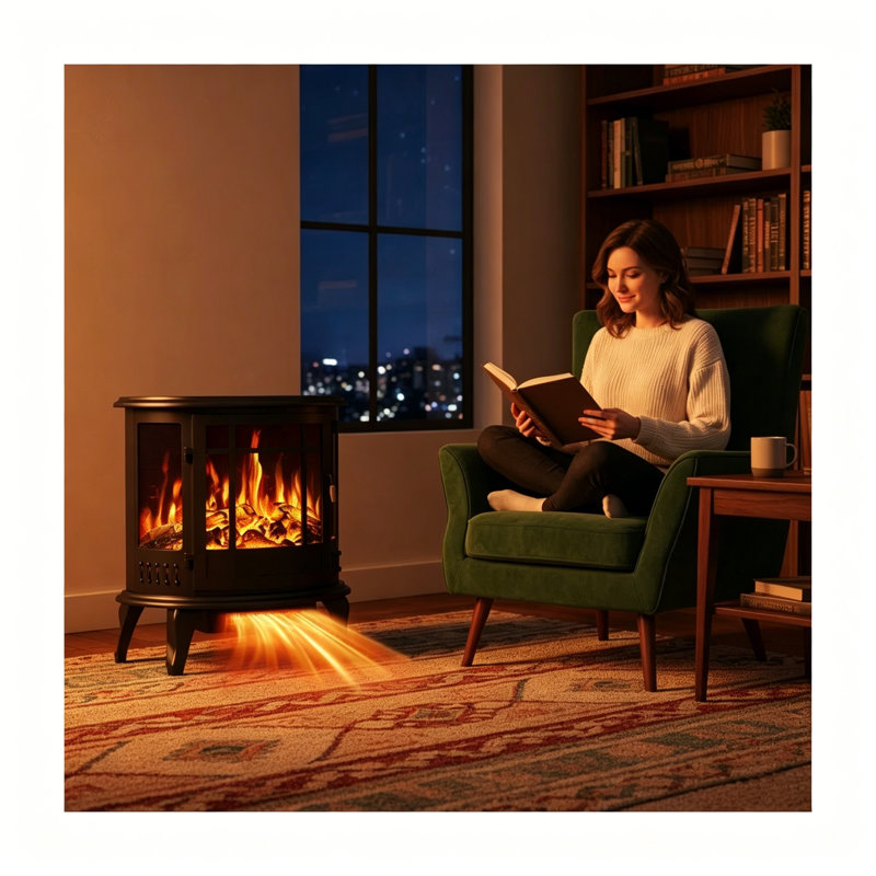 Foyer électrique rétro 1500 W, poêle à flamme portative 3D P 22,05 po x l 23,23 po x H 25,00 po
