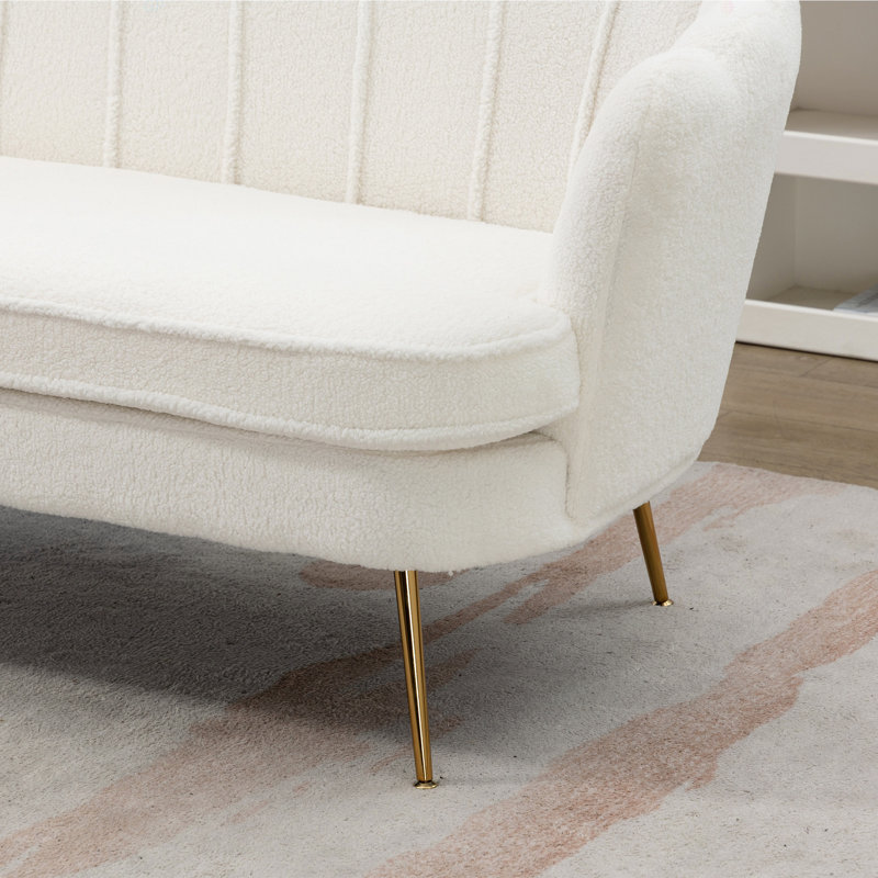 Petit canapé-causeuse moderne en chenille avec petit canapé deux places et pieds en métal doré pour les petits espaces