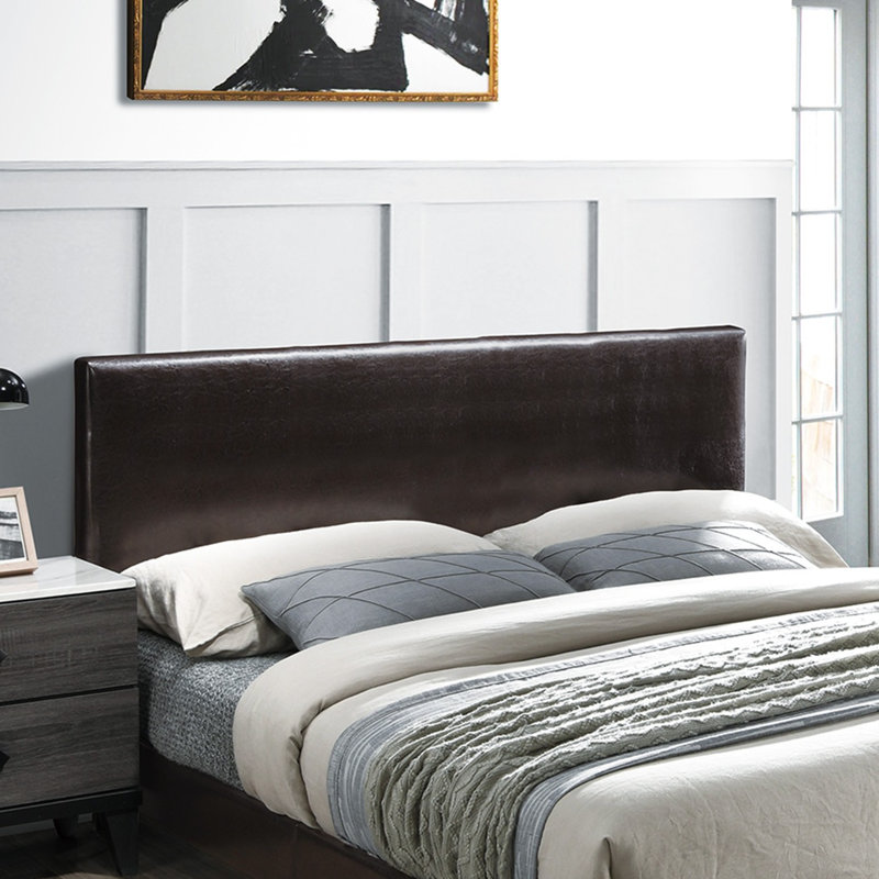 Tête de lit ajustable moderne en similicuir brun avec lit pour grand lit 1pc, Grand lit