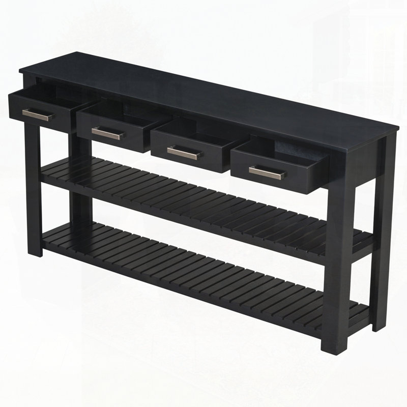 Élégante console d'entrée avec 4 tiroirs et 2 tablettes, idéale pour les décors modernes et rétro, Noir