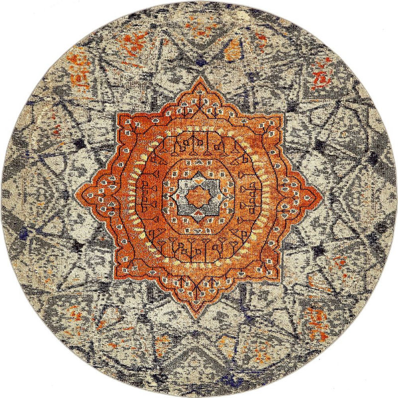 Tapis à motif oriental noir / rouge / orange Mulloy, Rond 4 pi