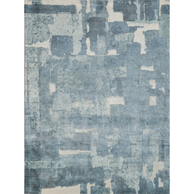 Papyrus Blue Wool/Bamboo Silk handloomed Area Rug