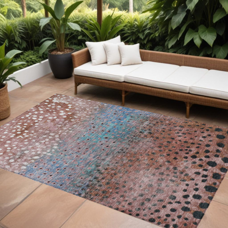 Tapis extérieur lavable abstrait en terre cuite 5 pi x 8 pi