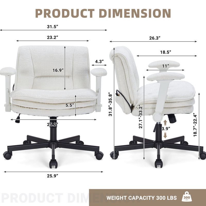 Modern Criss Cross Home Office Chair With Adjustable Armrests and Lumbar Support, Beige
