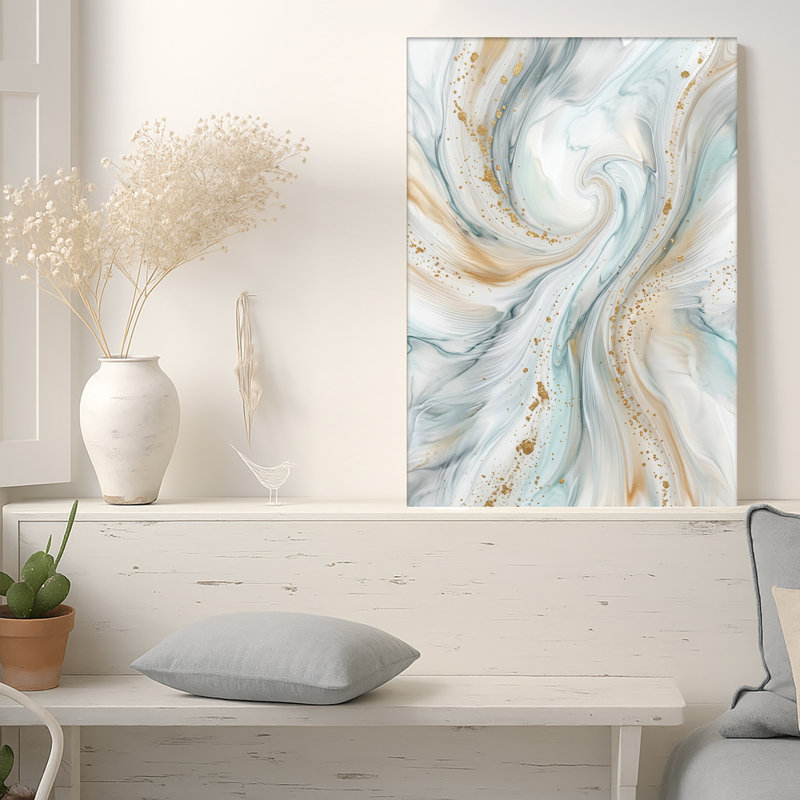Art mural sur toile bleu sarcelle et blanc, H 48 po x l 36 po