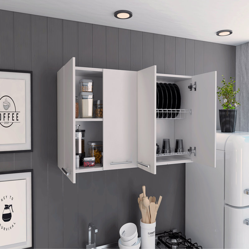 Wall Cabinet , Four Doors, Two Cabinets, Two Shelves, White