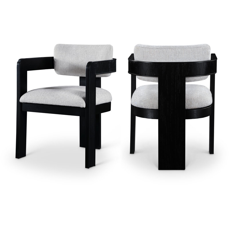 Chaise rembourrée Sacha Frink, Tissu gris texturé en lin, Noir