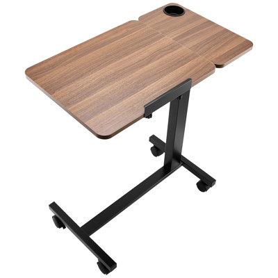 Portable Over Bed Desk With Adjustable Height & Angle, 4 Wheels, Flip Desktop, Cup Holder, For Home Office And Study, Black Steel Table Build