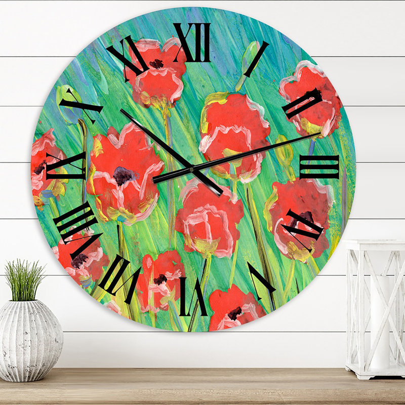 Gouache des coquelicots en fleurs - Horloge murale traditionnelle, Surdimensionné