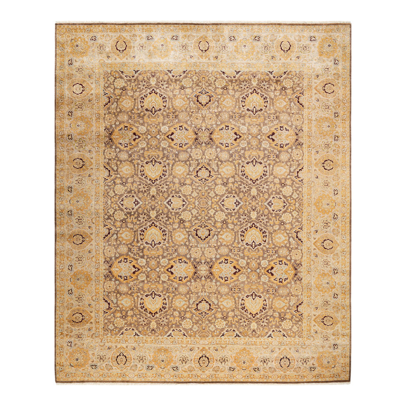 Tapis brun noué à la main de conception unique et unique 8 pi 2 po x 9 pi 10 po Oakhur