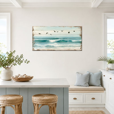  Plage, reproduction d'art sur toile, rustique, photos de l'océan, décoration côtière, paysage marin serein, art mural de style grande planche tropicale pour le salon, la chambre et la salle de bain, 20 x 40 pouces