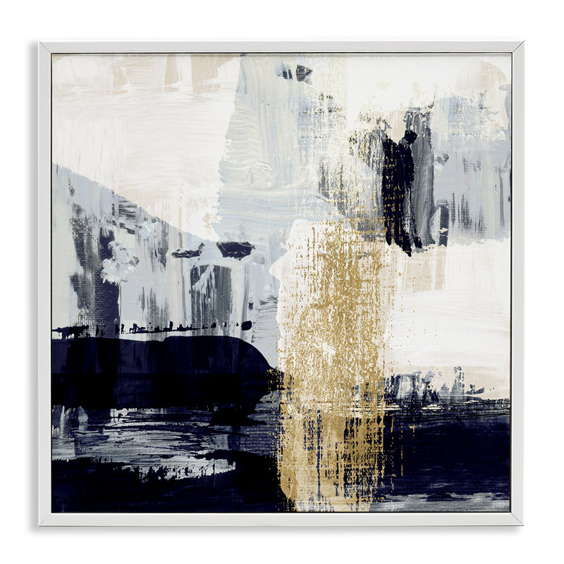 «Gold Paint Stroke», art de la giclée noire encadrée par Susan Jill, Estampe numérique encadrée blanc bord de mer