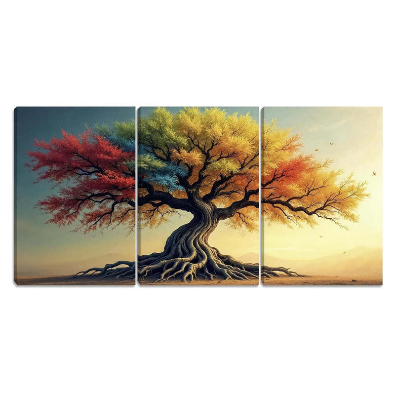 Colorful Tree of Life Canvas Print, Four Seasons Wall Art,40x60cm