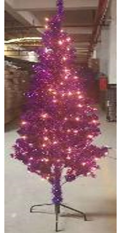 Artificial Tinsel Christmas Tree - Purple, 7', Pre-Lit