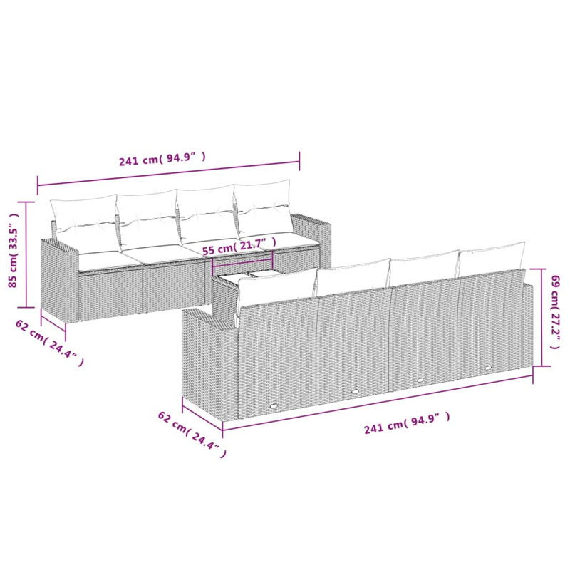 Ensemble de canapé de jardin en rotin de polyester Vidaxl