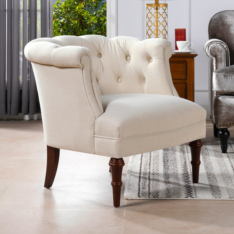 Chaise d'appoint capitonnée, polyester beige ciel neutre, Polyester brun