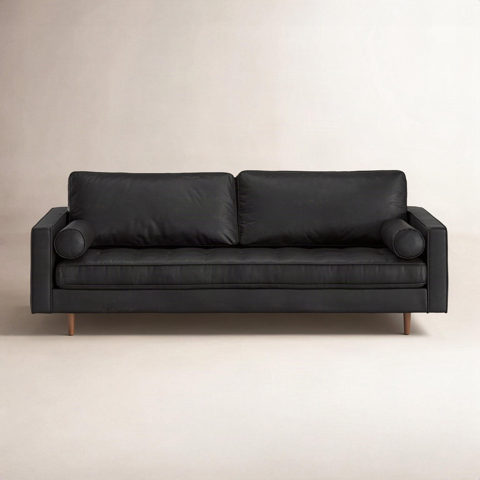 Geo 84" Genuine Leather Sofa, Vintage Black Genuine Leather