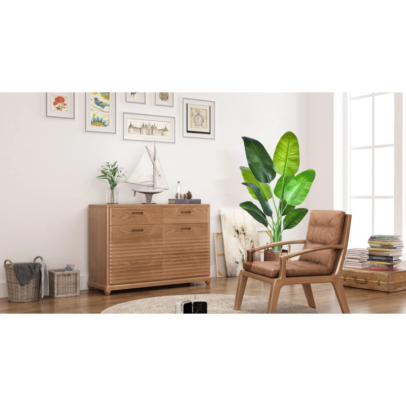 Tall Green Faux Tropical Palm Tree in Black Pot