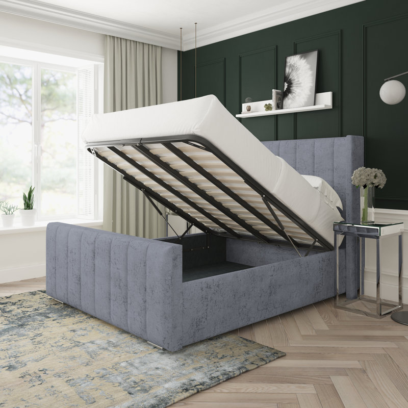 Willow Marble Upholstered Ottoman Bed Frame, Gunmetal, Single (3')