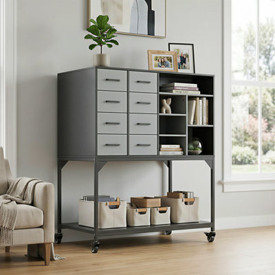 8-Drawer Rolling Tool Cabinet With Open Shelves
