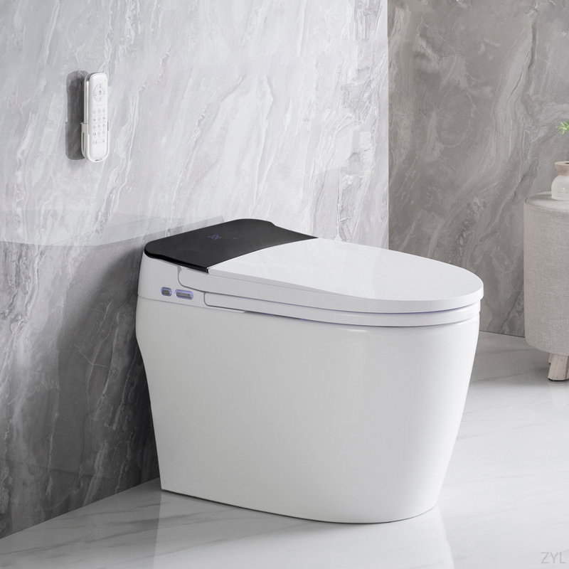 Elongated Smart Toilet With Elongated Heated Bidet Seat, Intelligent Toilet With Bidet Built-In, Feet Sensor,Auto Open/Close Seat, Off Seating AUTO Flush, Night Light, Warm Water & Dryer,White
