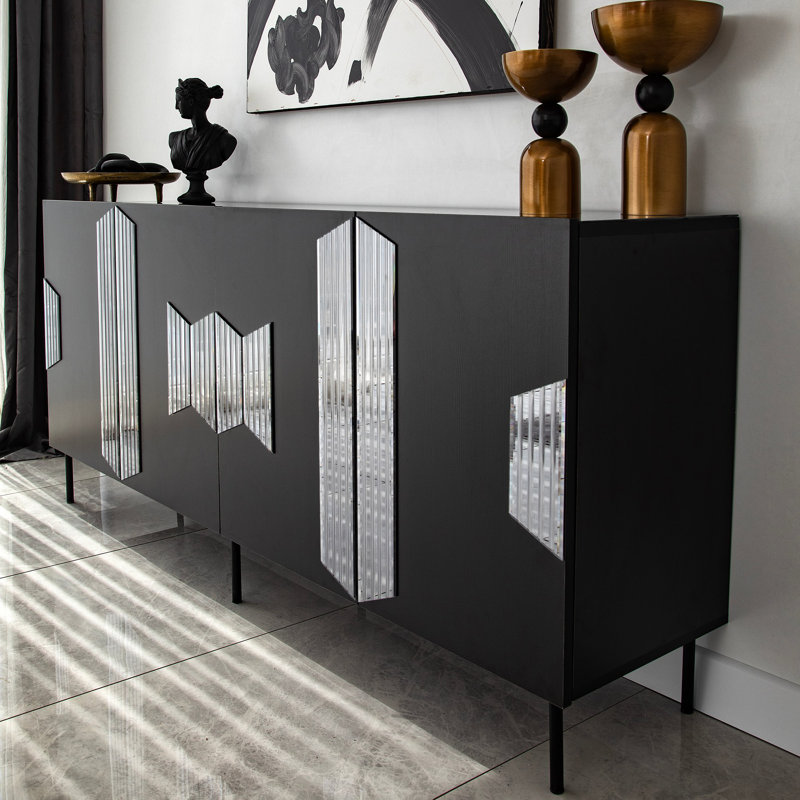 Console moderne, noir et fumée, 70,9 x 31,5 x 15,7 pouces | 100% panneau de particules enduit de mélamine, épaisseur: 0,7 pouce | Conception géométrique élégante pour le salon et le vestibule, durable et élégante