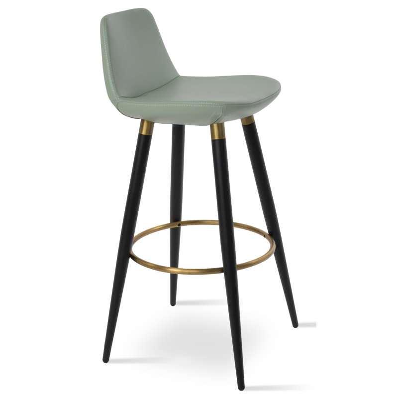 Pera Ana Counter & Bar Stool, Short Stool (23.2" Seat Height), Walnut/Chrome, White Leatherette