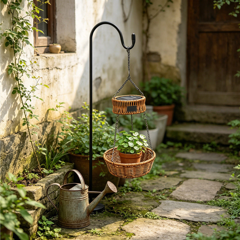 Veilleuse de jardin à énergie solaire pour l'extérieur Lampe de jardin en rotin tissée en pot