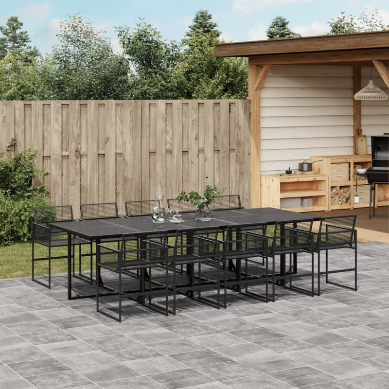 Cerith 10 - Person Wicker Patio Dining Set with Rectangular Table, 72cm H x 275cm L x 107cm W, Black, 10