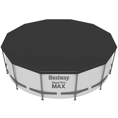 Bestway Round Pool Cover - 12 Foot, Above Ground Pool Accessory, Drainage Holes, Built-In Rope Secure, Block Debris & Dirt