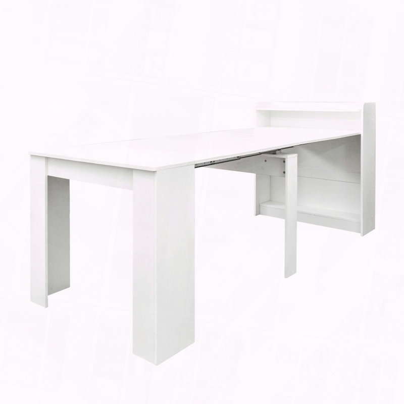 Table de salle à manger moderne extensible avec structure en bois, Blanc