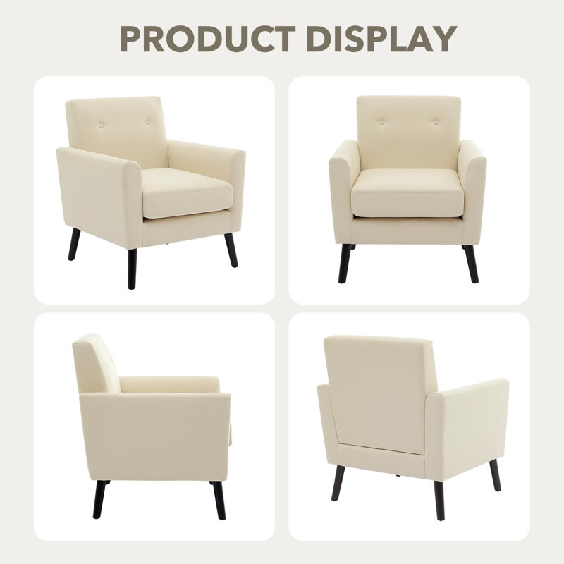 Accent Chairs Set of 2,Mid Century Modern Armchair Comfy Upholstered Reading Accent Chairs,Single Sofa Chair With Wood Legs & Thicker Seat Cushion for Living Room Bedroom,2PCS