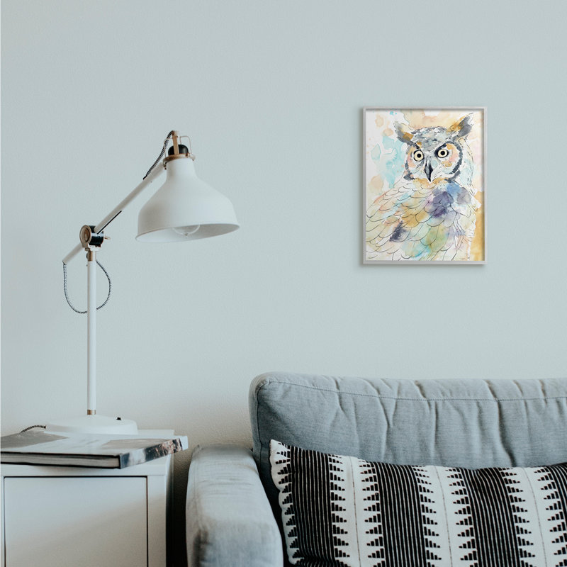 " Majestic Owl " by Annie Warren Painting Print, Farmhouse Grey Framed Giclee, 14" H x 11" W x 1.5" D