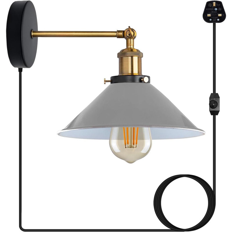 Plug-in Armed Sconce, Gray