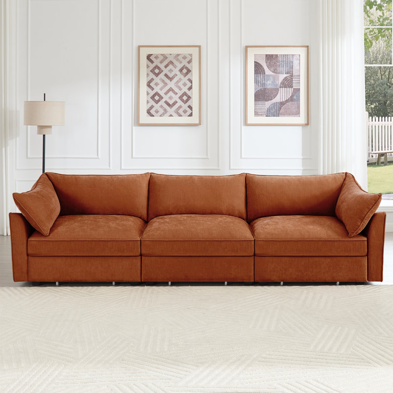 Canapé modulaire en chenille, Orange, H 31,4 po x l 112,6 po x P 34,2 po