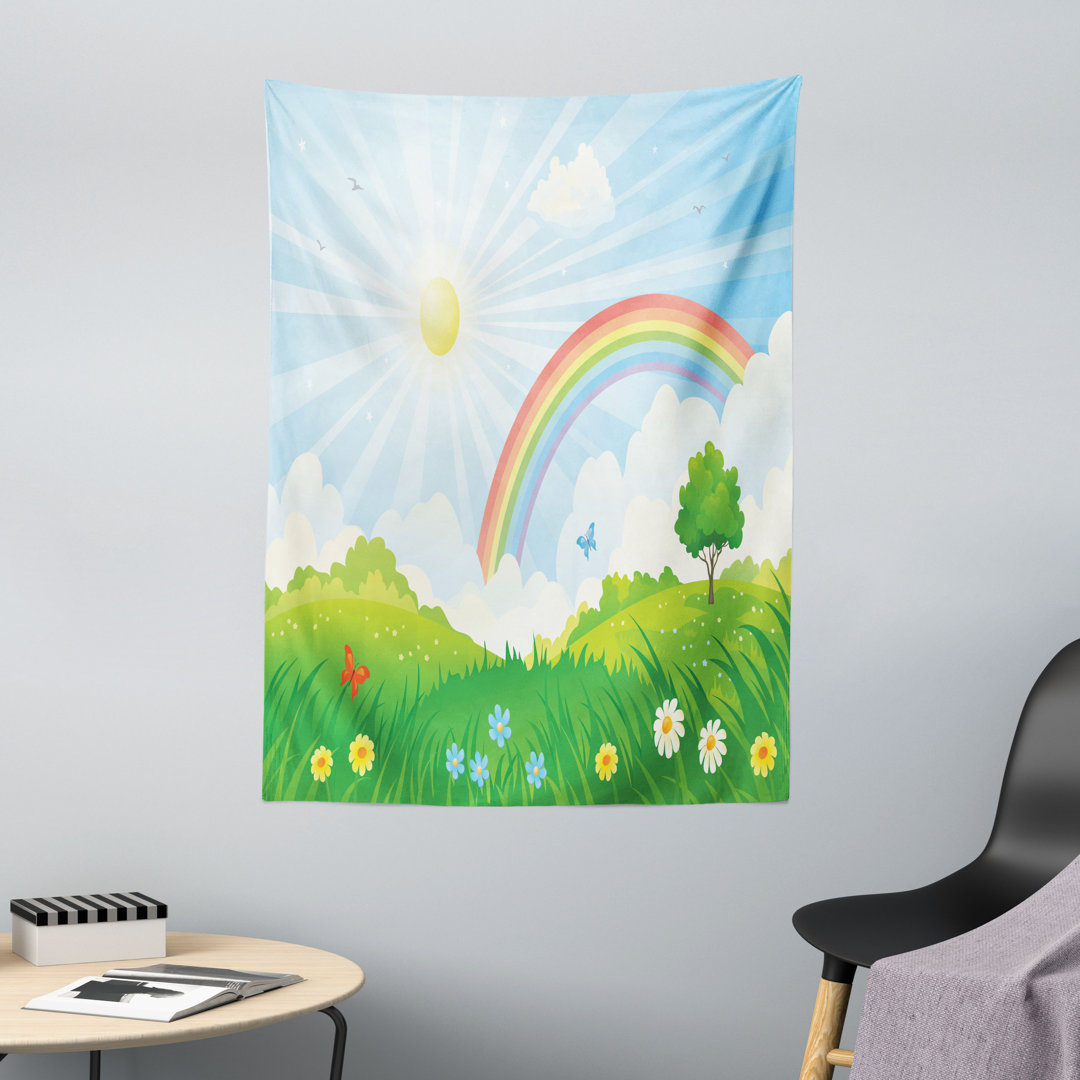 Wandteppich, Sonne und Regenbogenblumen, Multicolor