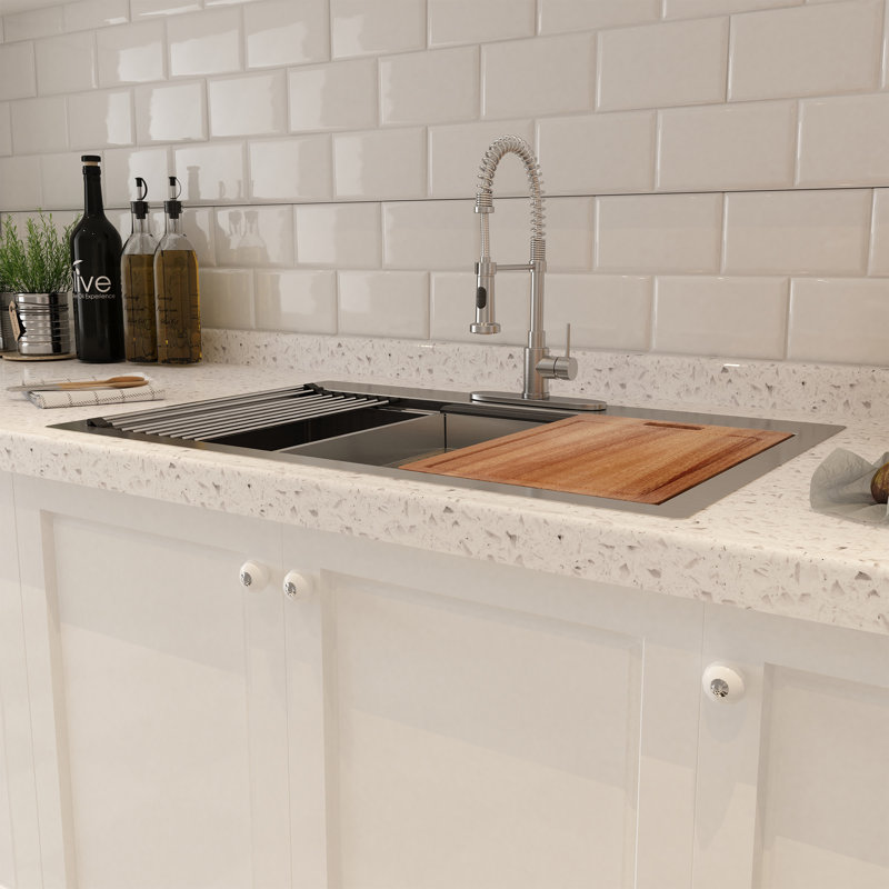 33'' Brushed Stainless Steel Single Bowl Workstation Kitchen Sink