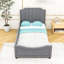 Twin Upholstered Platform Bed with Striped Headboard-1388872578