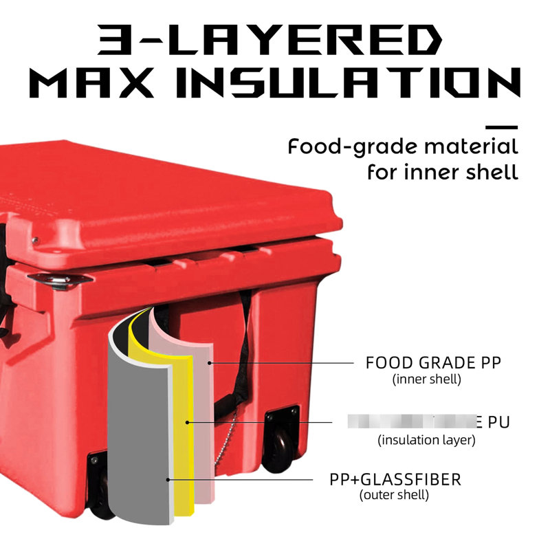 65qt Fishing Cooler Box - Tie Down Slots And Feet Outdoor With Aluminum Basket Insulation
